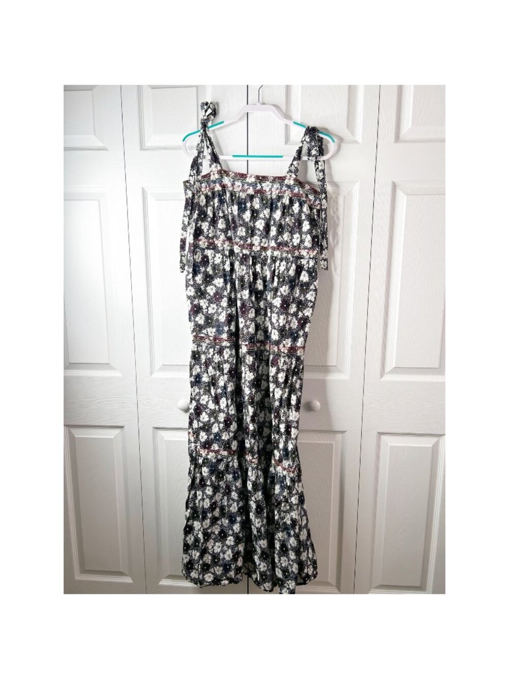 Warm Big Love Black Floral Print Tie Shoulder Maxi Dress Women's Size 2 Medium M